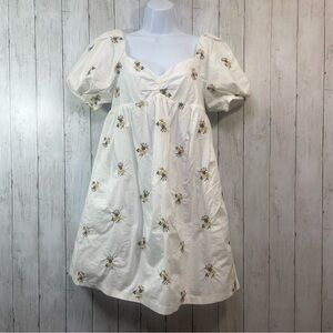 La’ Ven Puff Sleeve Flower Bouquets Pockets Short Dress Small NWT